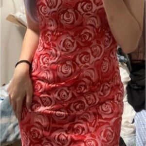 Elegant Red Floral Dress